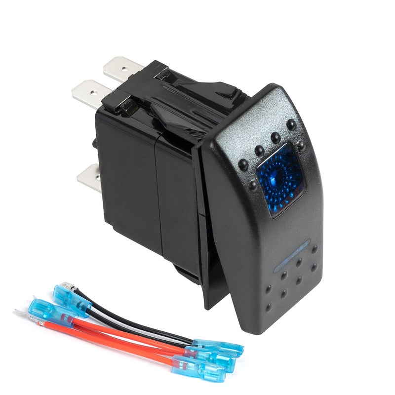 FXC Momentary (On)/Off Rocker Switch 5Pin Laser Blue LED Light 20A/12V 10A/24V Toggle Switch with Jumper Wires Set for Automotive Boat Marine Truck Jeep Off-Road Bus RV - Image 2